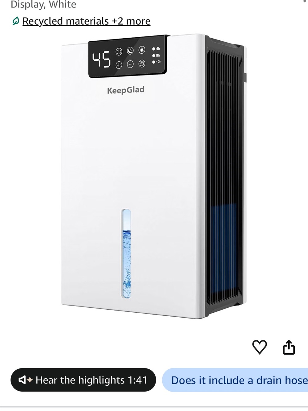White Dehumidifier large capacity โ Compact Home Moisture Control